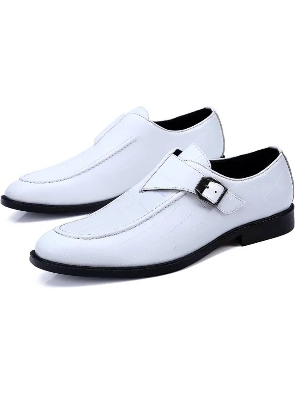 Men's White Monk Strap Dress Loafer Shoes Retro Leather Oxfords Shoes